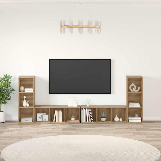 Tv-meubelset 4 pcs Artisan Eiken 37 x 35 x 107 cm Bewerkt hout is nu te koop bij PeponiXL, paradijselijk wonen!