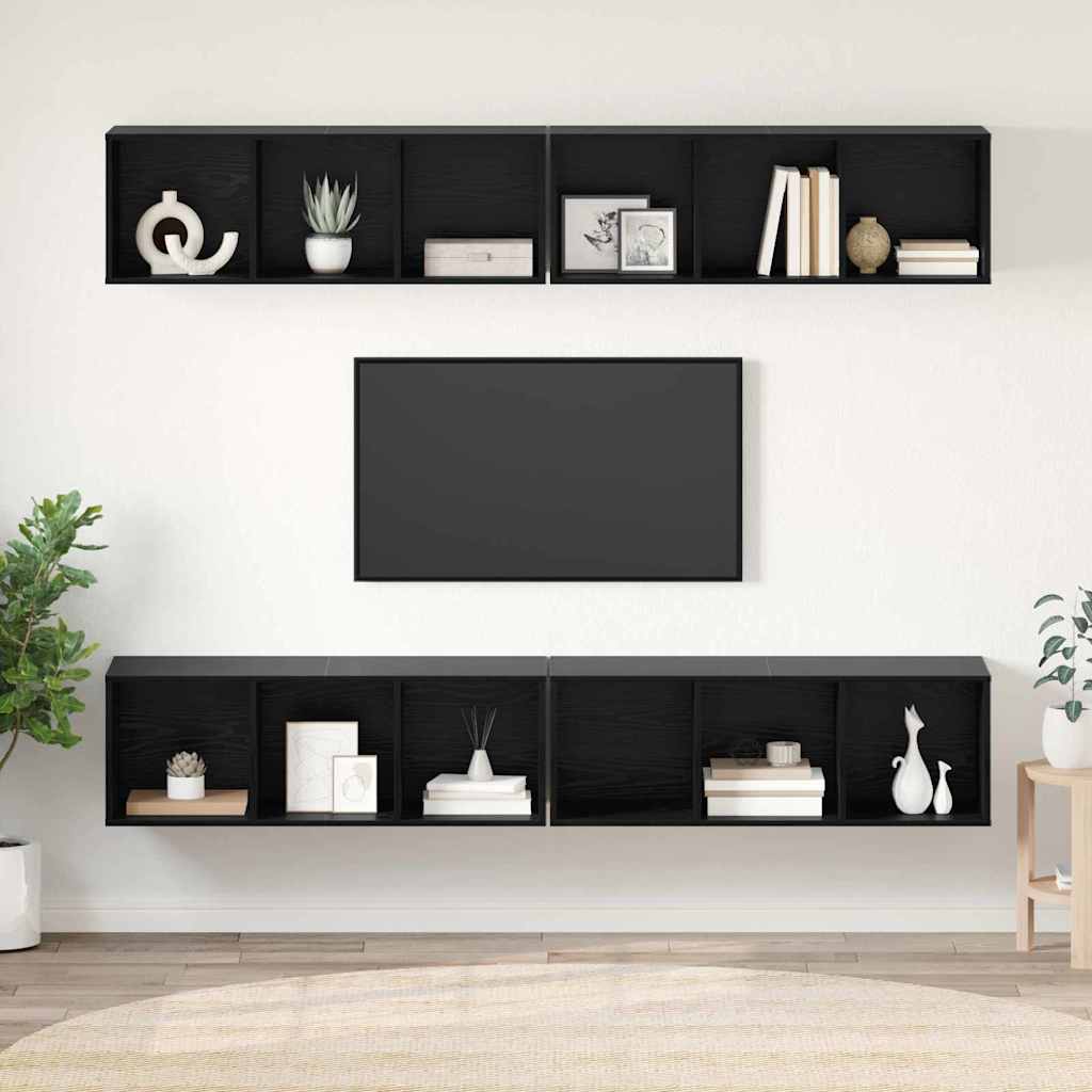 Tv-meubelset 4 pcs Zwart Eiken 37 x 37 x 107 cm Bewerkt hout is nu te koop bij PeponiXL, paradijselijk wonen!