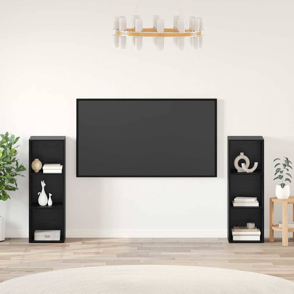 Tv-meubelset 2 pcs Zwart Eiken 107 x 35 x 37 cm Bewerkt hout is nu te koop bij PeponiXL, paradijselijk wonen!