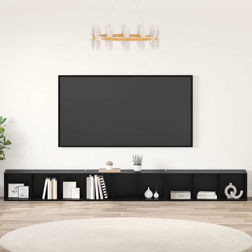 Tv-meubelset 3 pcs Zwart Eiken 37 x 35 x 107 cm Bewerkt hout is nu te koop bij PeponiXL, paradijselijk wonen!