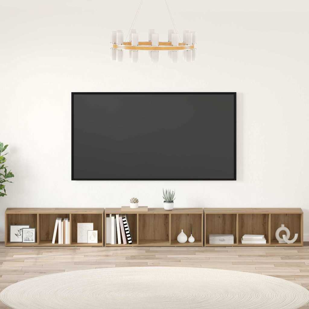 Tv-meubelset 3 pcs Artisan Eiken 37 x 35 x 107 cm Bewerkt hout is nu te koop bij PeponiXL, paradijselijk wonen!