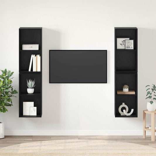 Tv-meubelset 4 pcs Zwart Eiken 37 x 37 x 72 cm Bewerkt hout is nu te koop bij PeponiXL, paradijselijk wonen!
