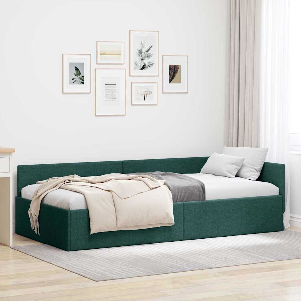 Hoekbedframe met hoofdeinde Donkergroen 90 cm x 190 cm Stof is nu te koop bij PeponiXL, paradijselijk wonen!