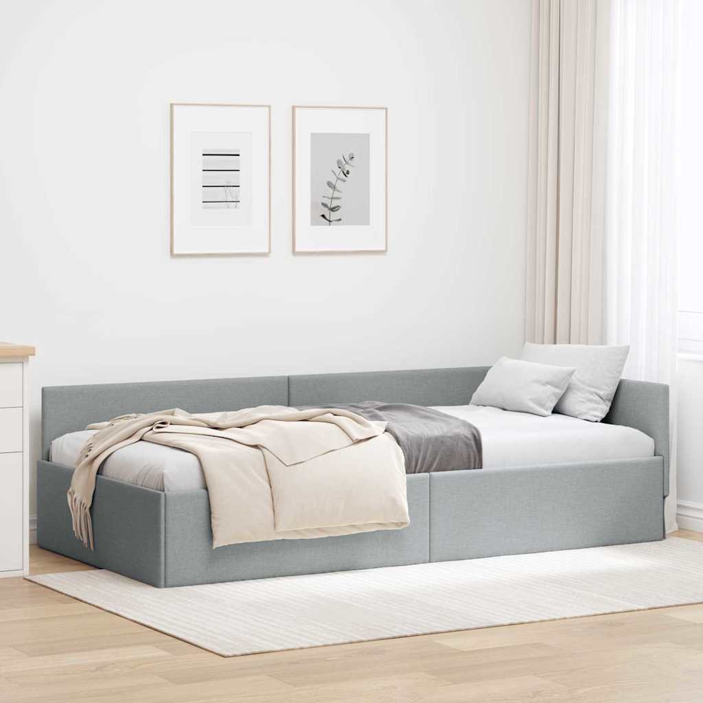 Hoekbedframe met hoofdeinde Lichtgrijs 100 cm x 200 cm Stof is nu te koop bij PeponiXL, paradijselijk wonen!