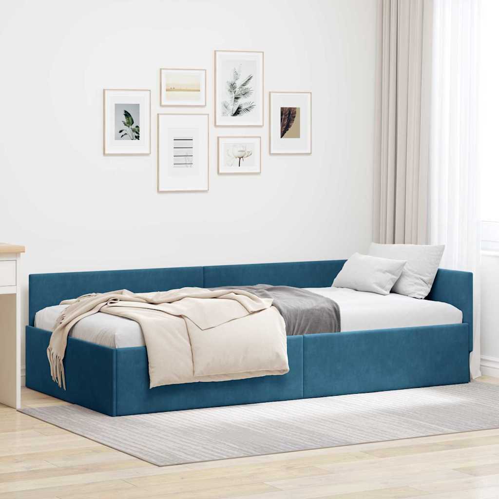Hoekbedframe met hoofdeinde Blauw 80 cm x 200 cm Fluweel is nu te koop bij PeponiXL, paradijselijk wonen!