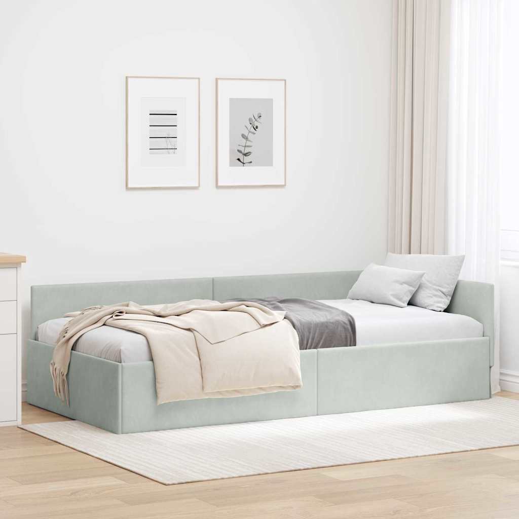 Hoekbedframe met hoofdeinde Lichtgrijs 80 cm x 200 cm Fluweel is nu te koop bij PeponiXL, paradijselijk wonen!