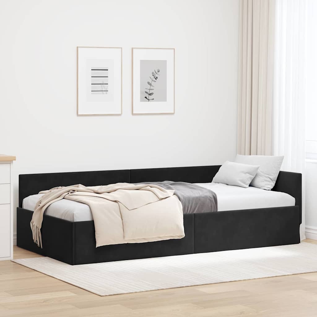 Hoekbedframe met hoofdeinde Zwart 90 cm x 190 cm Fluweel is nu te koop bij PeponiXL, paradijselijk wonen!