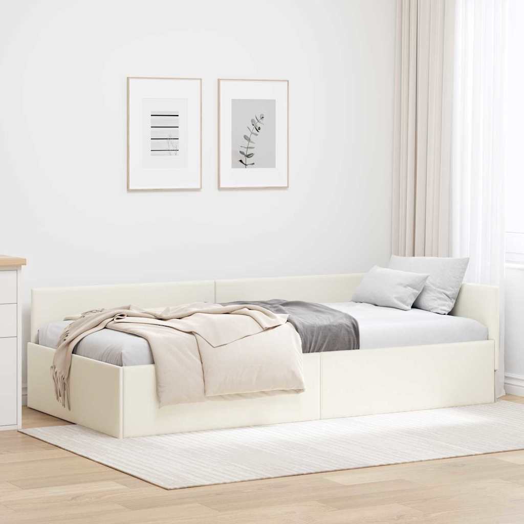 Hoekbedframe met hoofdeinde Crème 90 cm x 200 cm Fluweel is nu te koop bij PeponiXL, paradijselijk wonen!