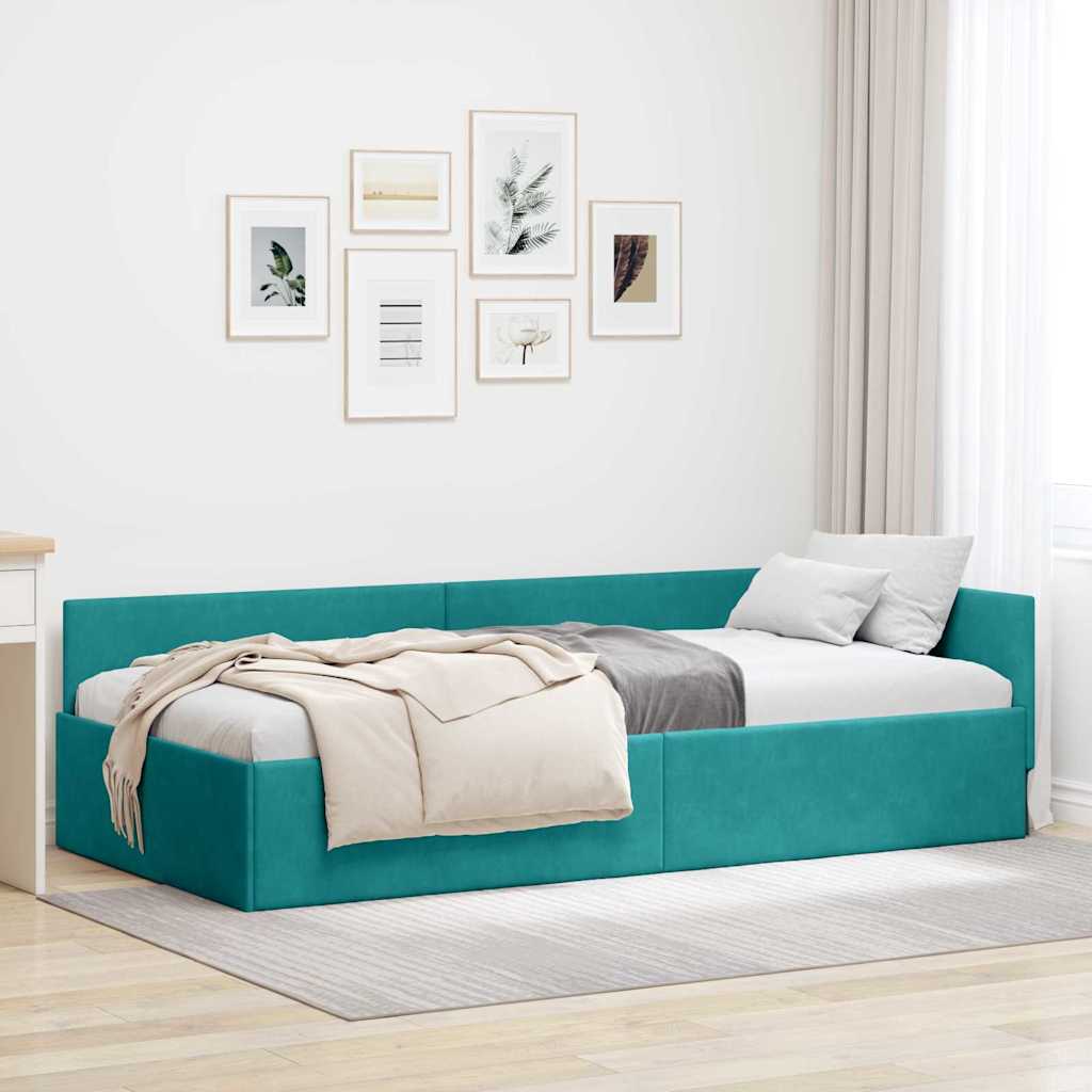 Hoekbedframe met hoofdeinde Turquoise 90 cm x 200 cm Fluweel is nu te koop bij PeponiXL, paradijselijk wonen!