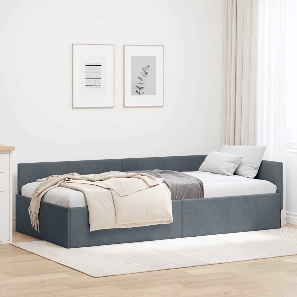 Hoekbedframe met hoofdeinde Donkergrijs 100 cm x 200 cm Fluweel is nu te koop bij PeponiXL, paradijselijk wonen!