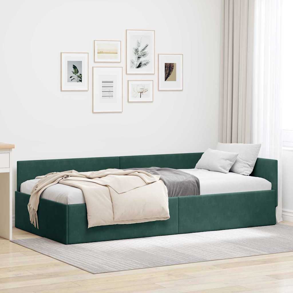 Hoekbedframe met hoofdeinde Donkergroen 100 cm x 200 cm Fluweel is nu te koop bij PeponiXL, paradijselijk wonen!