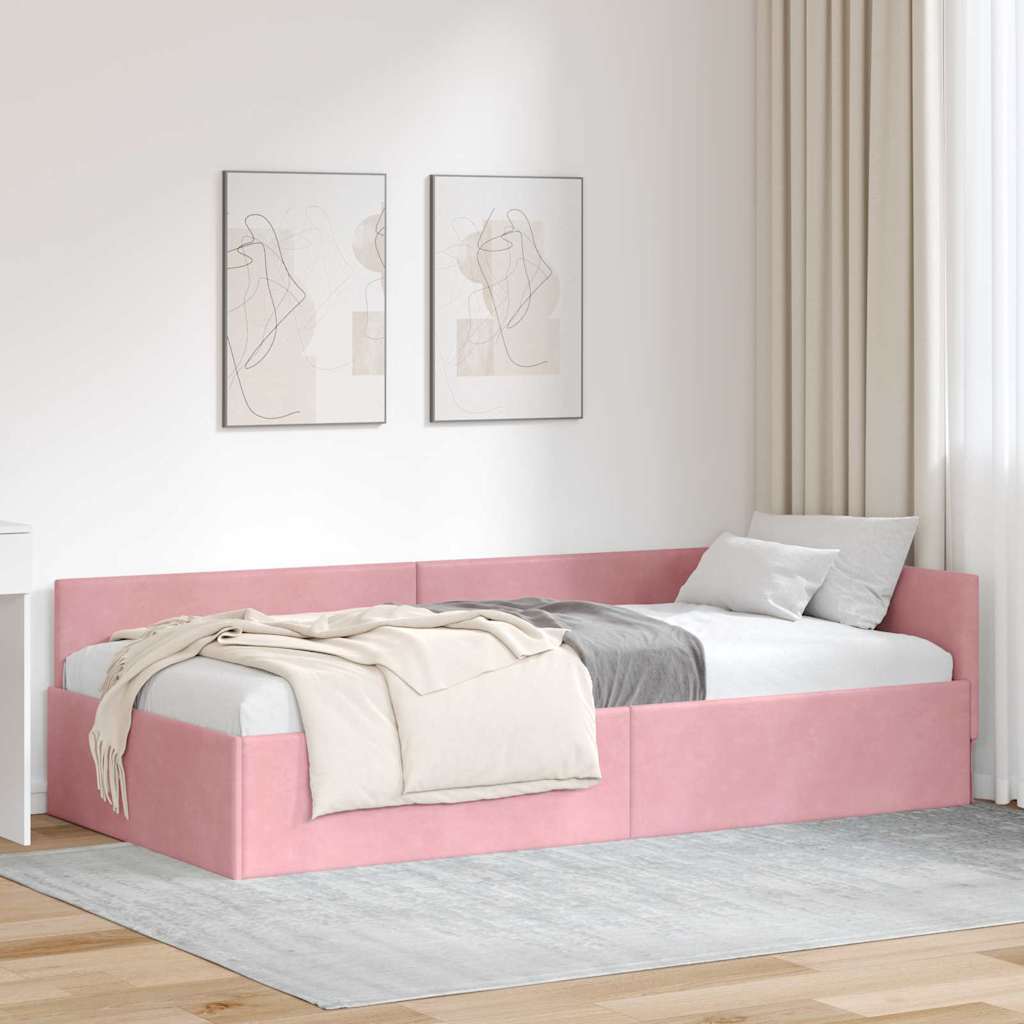 Hoekbedframe met hoofdeinde Roze 100 cm x 200 cm Fluweel is nu te koop bij PeponiXL, paradijselijk wonen!