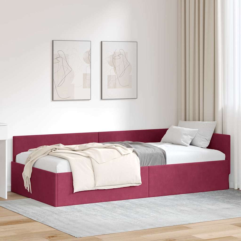 Hoekbedframe met hoofdeinde Wijnrood 100 cm x 200 cm Fluweel is nu te koop bij PeponiXL, paradijselijk wonen!