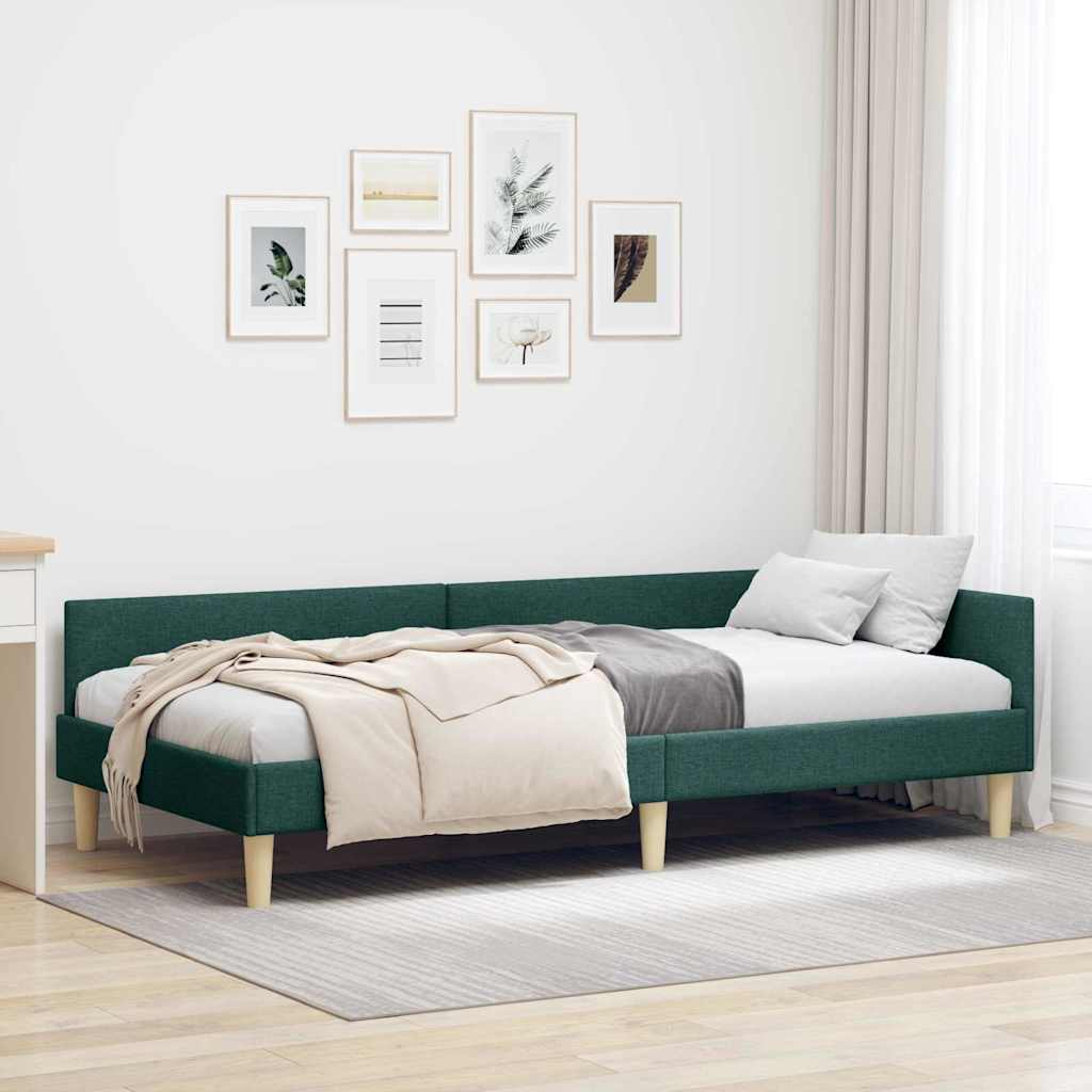 Hoekbedframe Donkergroen 90 x 190 cm Stof is nu te koop bij PeponiXL, paradijselijk wonen!