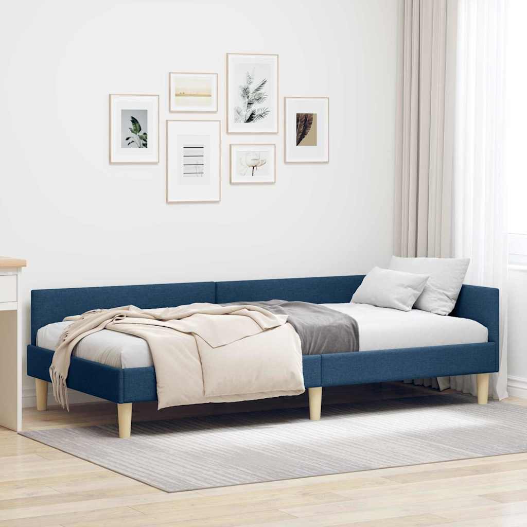 Hoekbedframe Blauw 90 x 190 cm Stof is nu te koop bij PeponiXL, paradijselijk wonen!