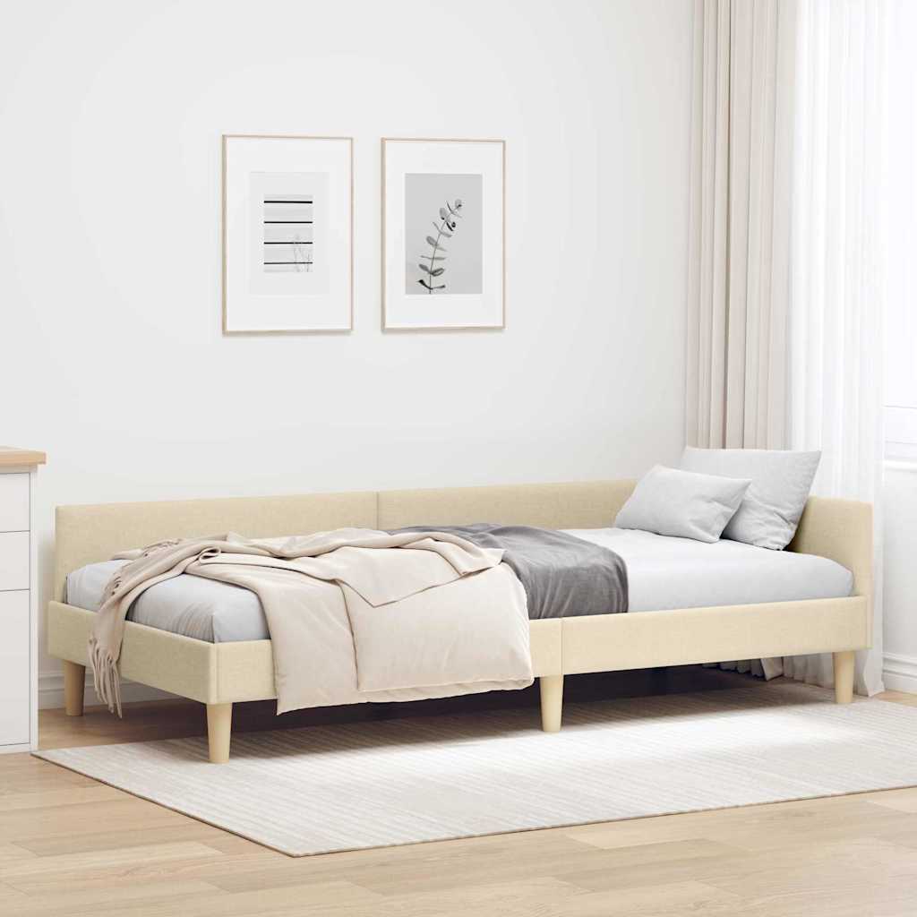 Hoekbedframe Crème 90 x 200 cm Stof is nu te koop bij PeponiXL, paradijselijk wonen!