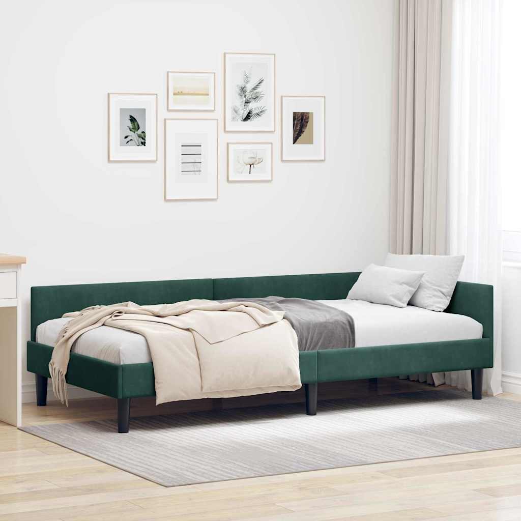 vidaXL Hoekbedframe Donkergroen 90 x 190 cm Fluweel