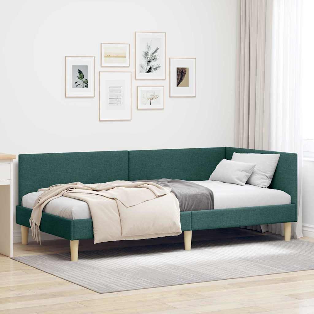 Hoekbedframe Donkergroen 80 cm x 200 cm Stof en multiplex is nu te koop bij PeponiXL, paradijselijk wonen!