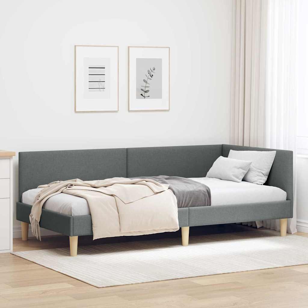 Hoekbedframe Donkergrijs 90 cm x 190 cm Stof en multiplex is nu te koop bij PeponiXL, paradijselijk wonen!