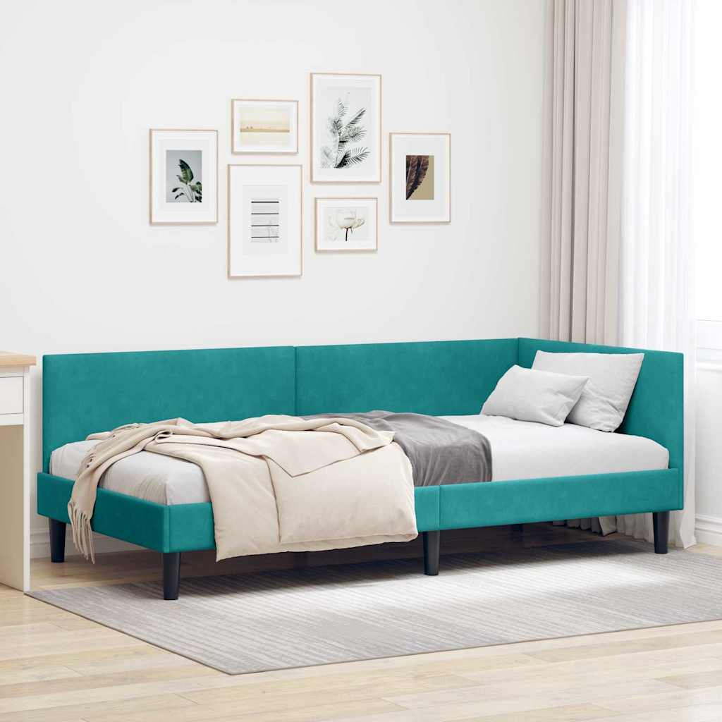 Hoekbedframe met hoofdeinde Turquoise 80 cm x 200 cm Fluweel is nu te koop bij PeponiXL, paradijselijk wonen!