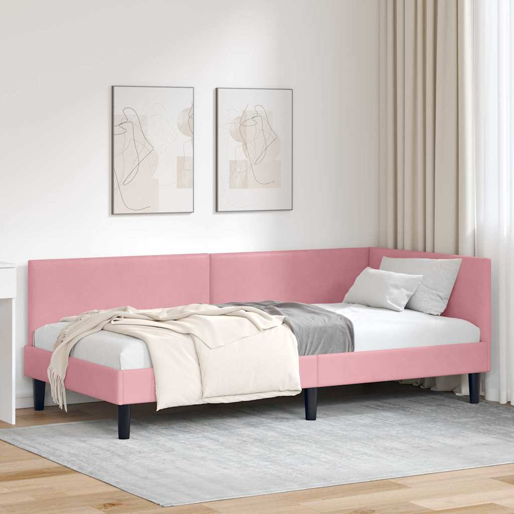 Hoekbedframe met hoofdeinde Roze 90 cm x 200 cm Fluweel is nu te koop bij PeponiXL, paradijselijk wonen!