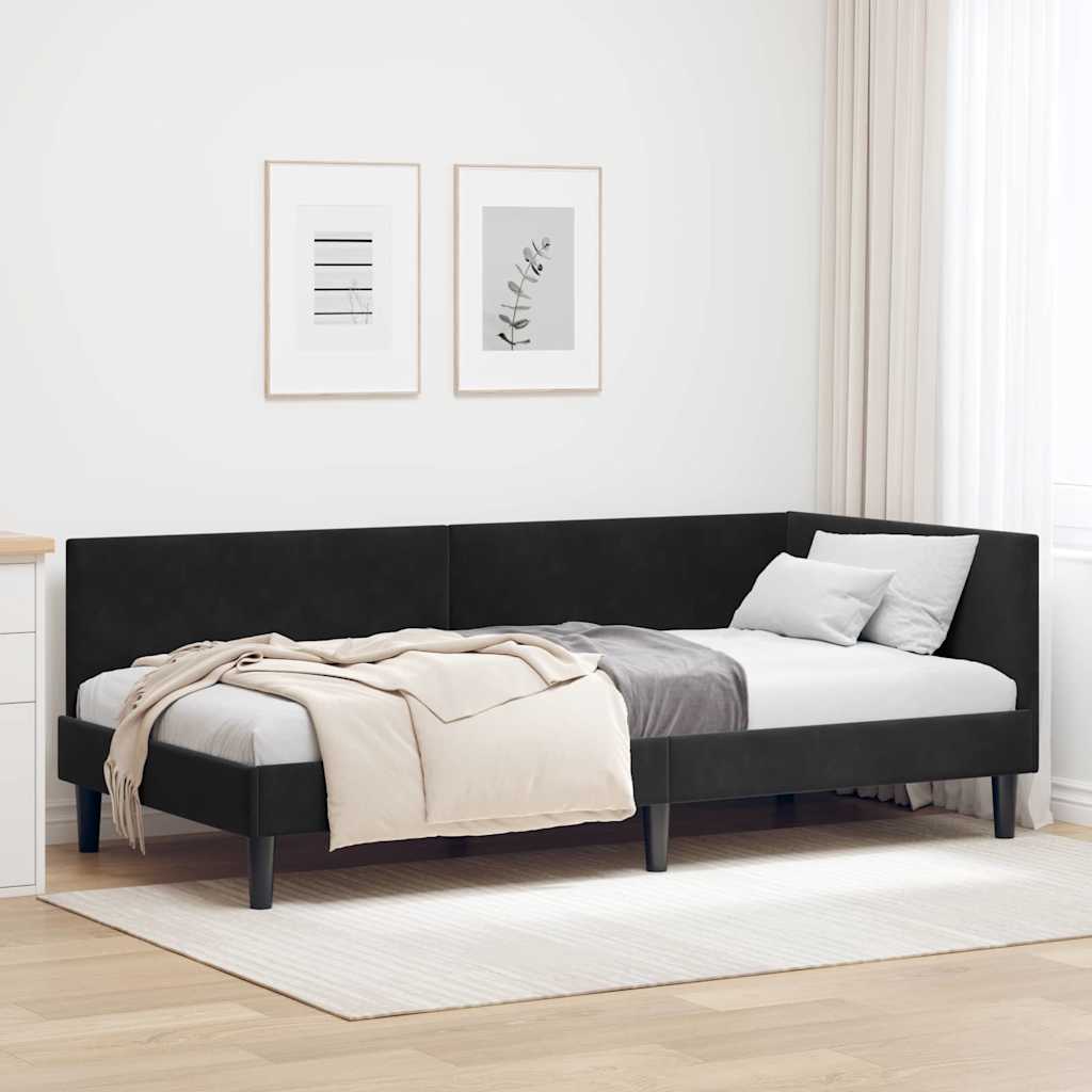 Hoekbedframe met hoofdeinde Zwart 90 cm x 200 cm Fluweel is nu te koop bij PeponiXL, paradijselijk wonen!