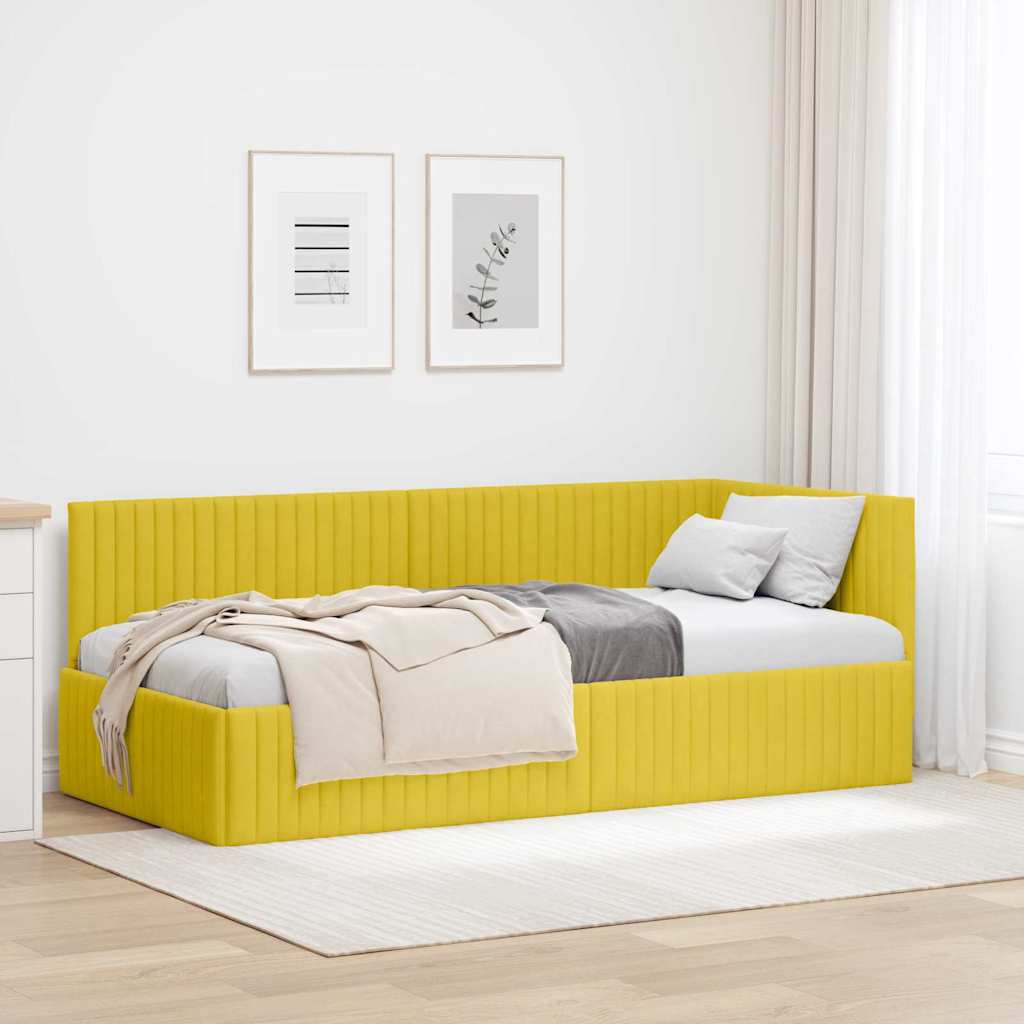 Hoekbedframe met hoofdeinde Geel 90 cm x 190 cm Fluweel is nu te koop bij PeponiXL, paradijselijk wonen!