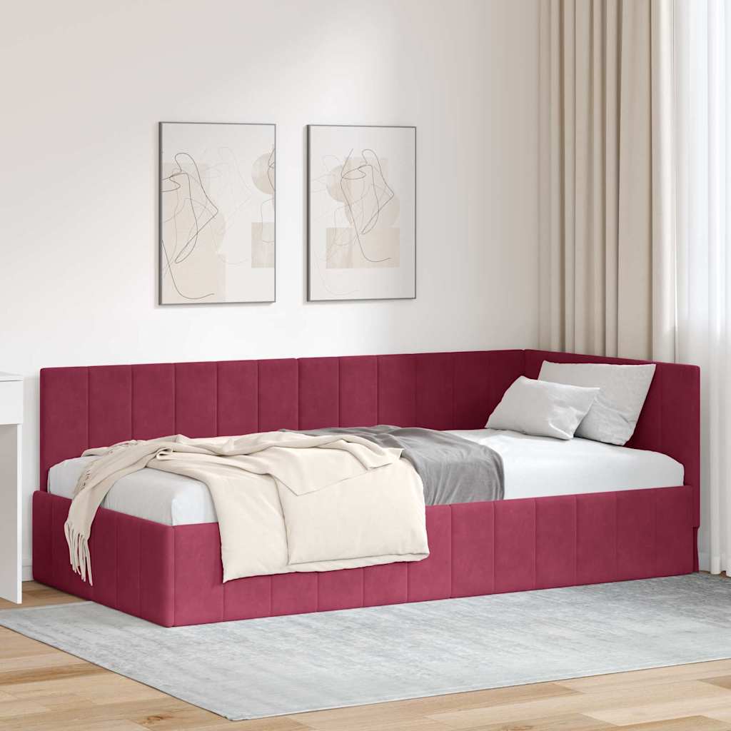 Hoekbedframe met hoofdeinde Wijnrood 90 cm x 190 cm Fluweel is nu te koop bij PeponiXL, paradijselijk wonen!