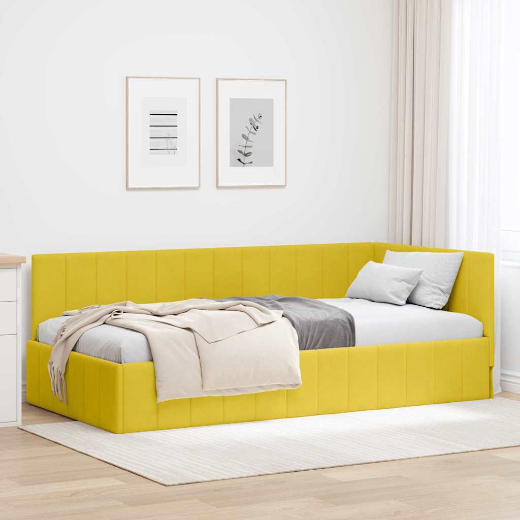 Hoekbedframe met hoofdeinde Geel 90 cm x 190 cm Fluweel is nu te koop bij PeponiXL, paradijselijk wonen!
