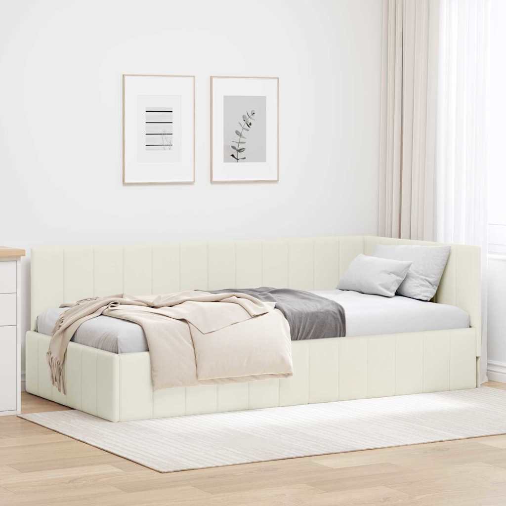 Hoekbedframe met hoofdeinde Crème 90 cm x 190 cm Fluweel is nu te koop bij PeponiXL, paradijselijk wonen!