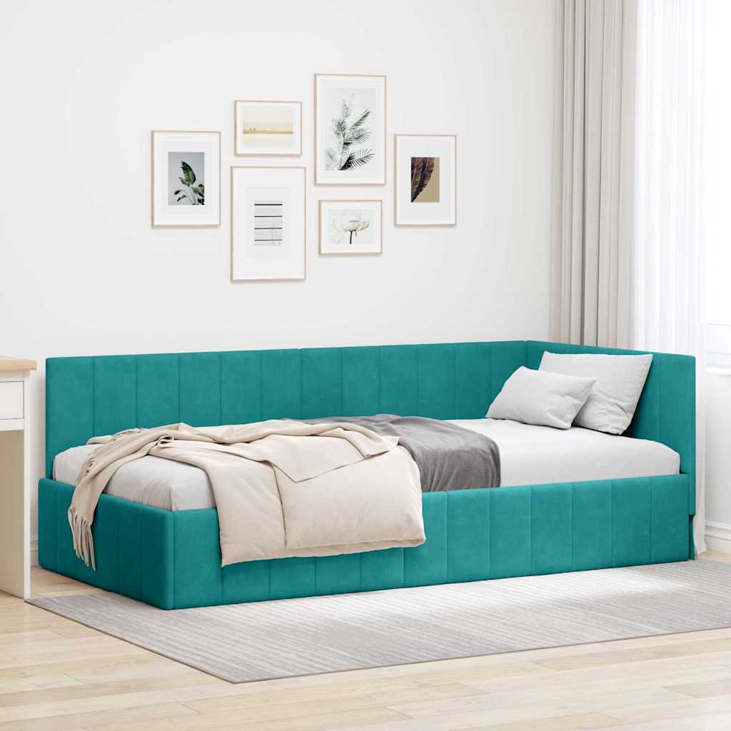 Hoekbedframe met hoofdeinde Turquoise 90 cm x 190 cm Fluweel is nu te koop bij PeponiXL, paradijselijk wonen!