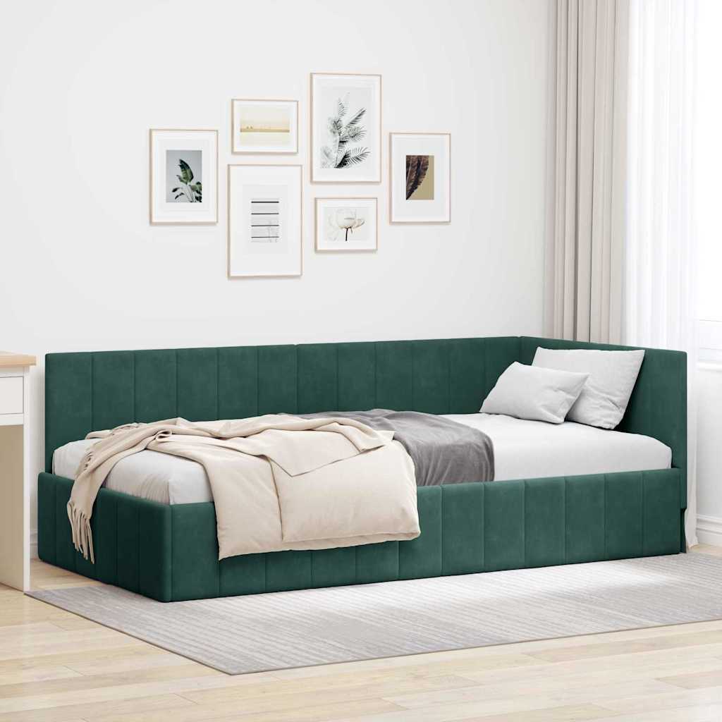 Hoekbedframe met hoofdeinde Donkergroen 90 cm x 200 cm Fluweel is nu te koop bij PeponiXL, paradijselijk wonen!