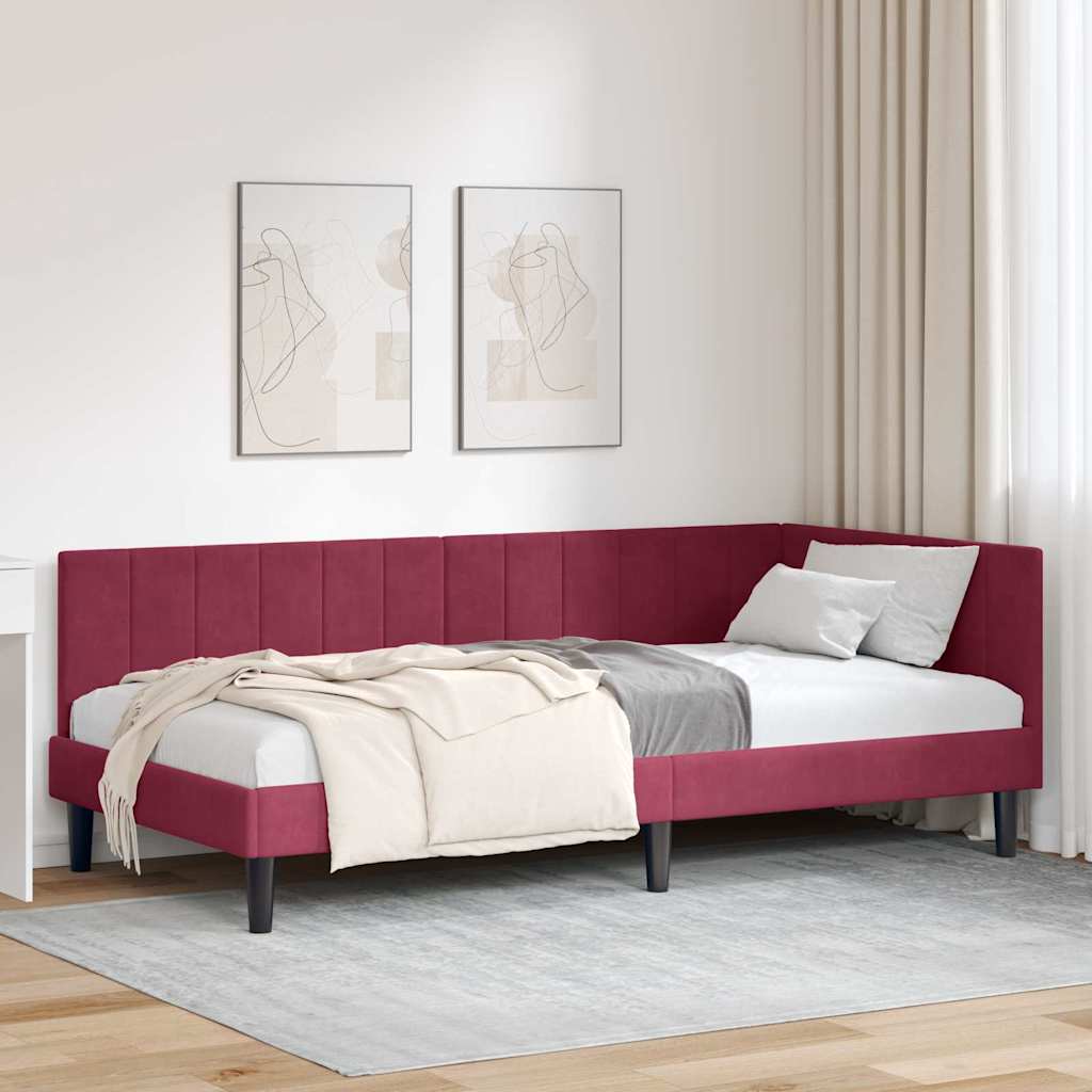 Hoekbedframe met hoofdeinde Wijnrood 90 cm x 190 cm Fluweel is nu te koop bij PeponiXL, paradijselijk wonen!
