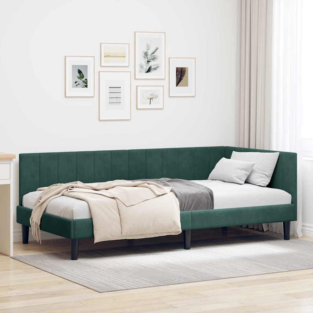 Hoekbedframe met hoofdeinde Donkergroen 90 cm x 200 cm Fluweel is nu te koop bij PeponiXL, paradijselijk wonen!