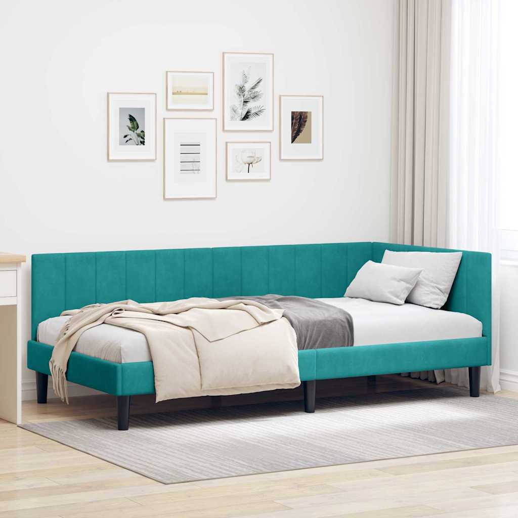 Hoekbedframe met hoofdeinde Turquoise 90 cm x 200 cm Fluweel is nu te koop bij PeponiXL, paradijselijk wonen!