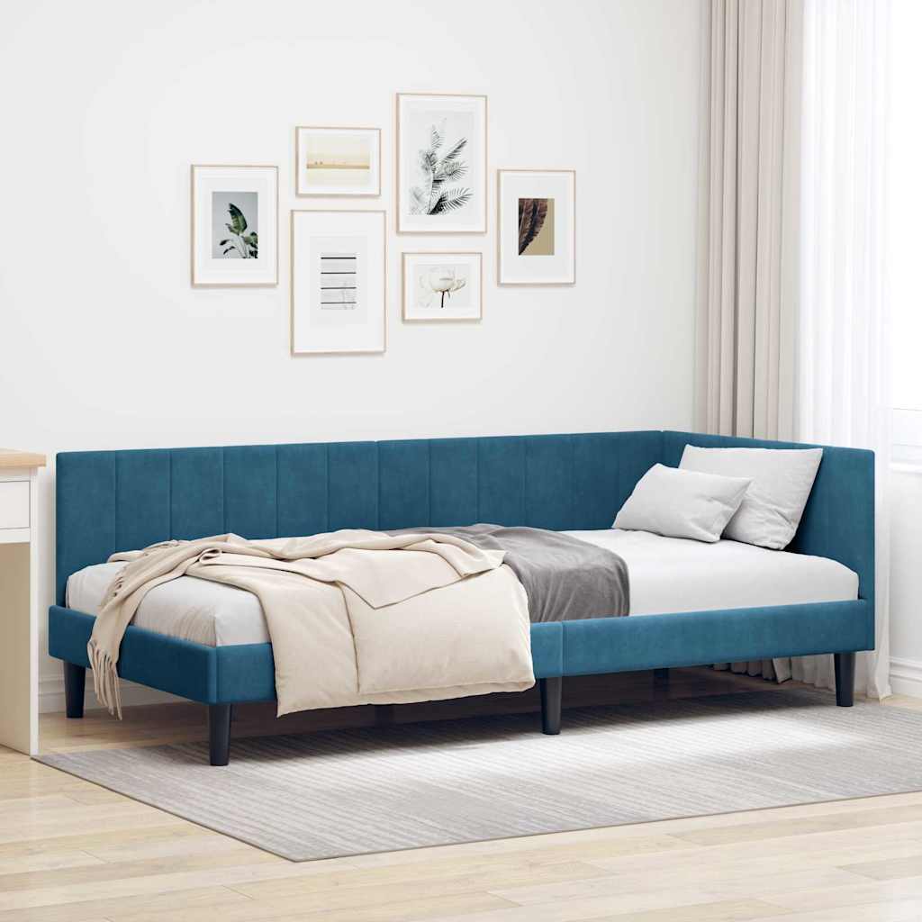 Hoekbedframe met hoofdeinde Blauw 100 cm x 200 cm Fluweel is nu te koop bij PeponiXL, paradijselijk wonen!