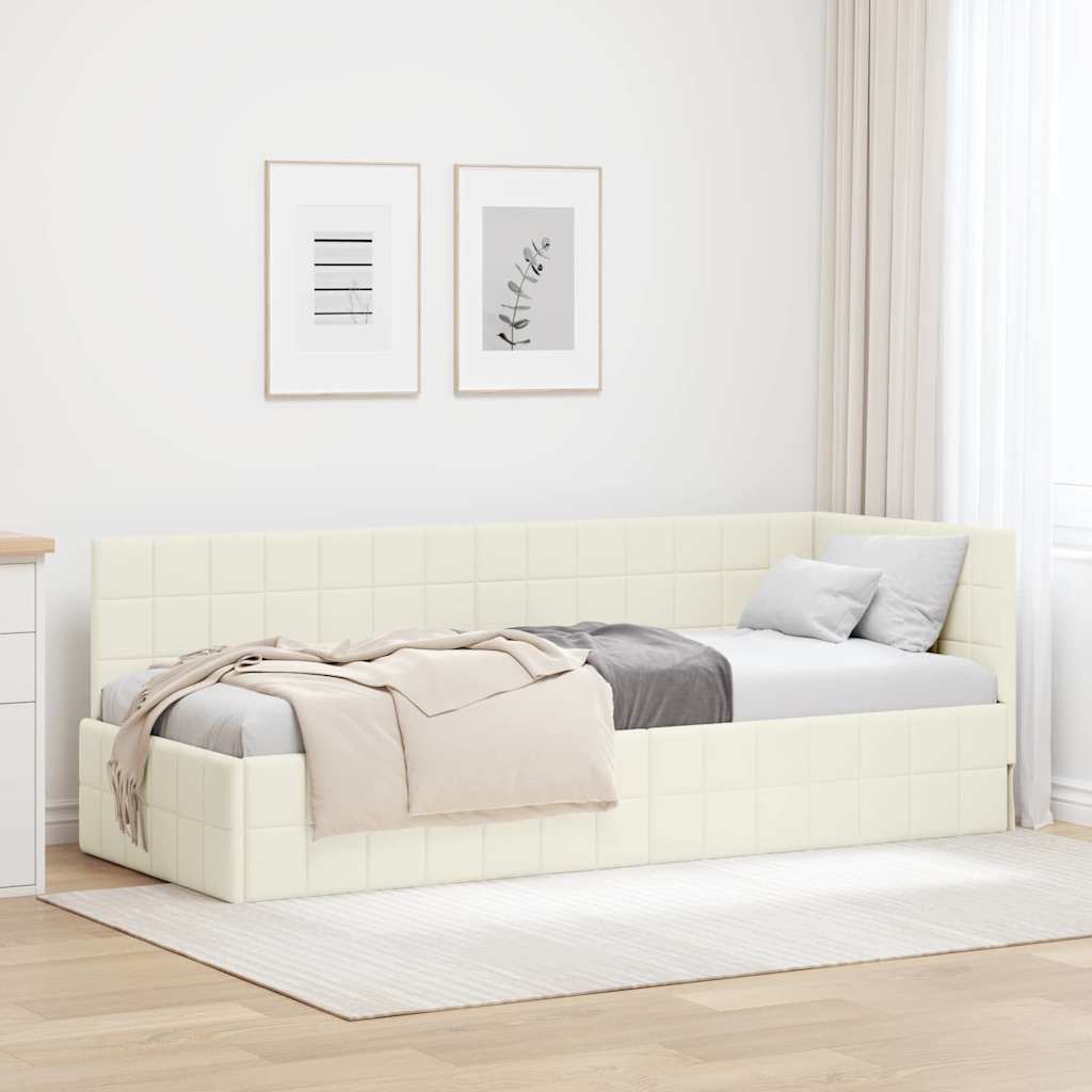 Hoekbedframe met hoofdeinde Crème 80 cm x 200 cm Fluweel is nu te koop bij PeponiXL, paradijselijk wonen!