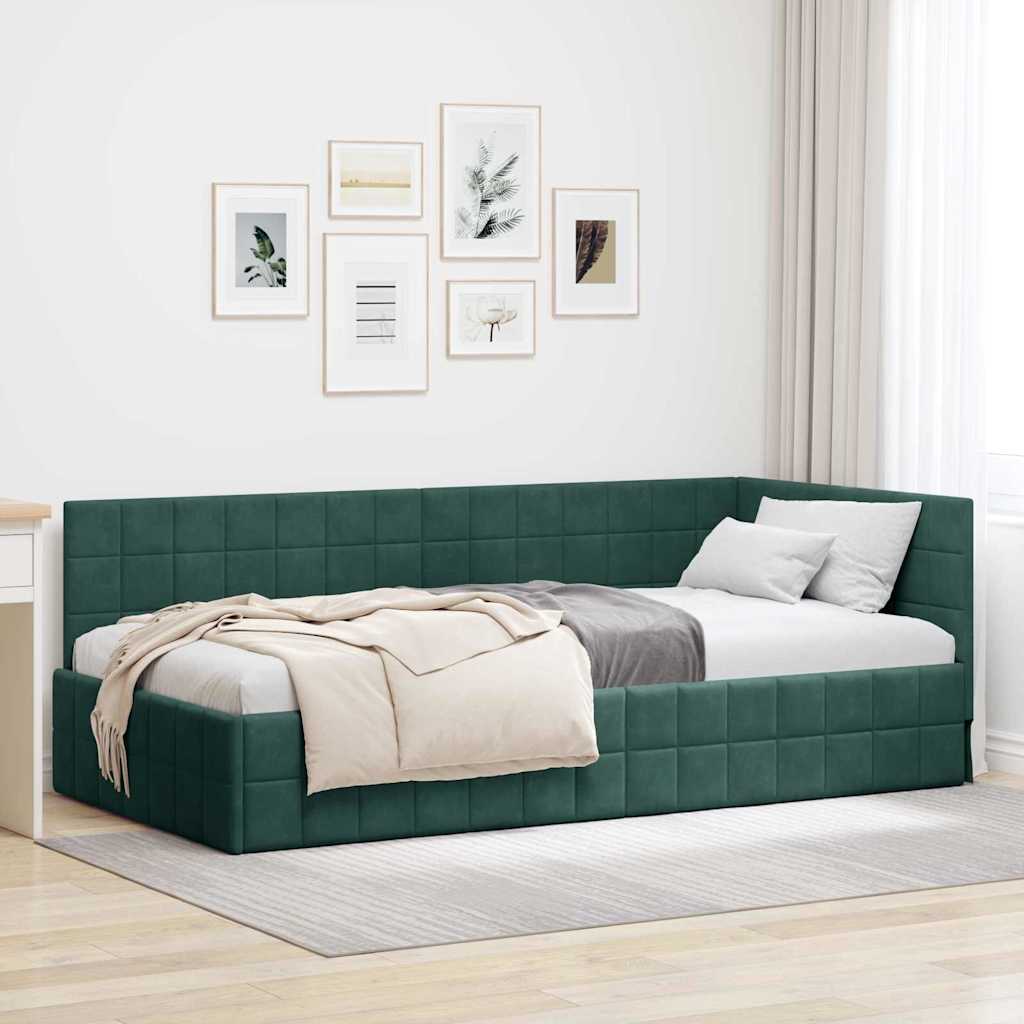Hoekbedframe met hoofdeinde Donkergroen 90 cm x 190 cm Fluweel is nu te koop bij PeponiXL, paradijselijk wonen!
