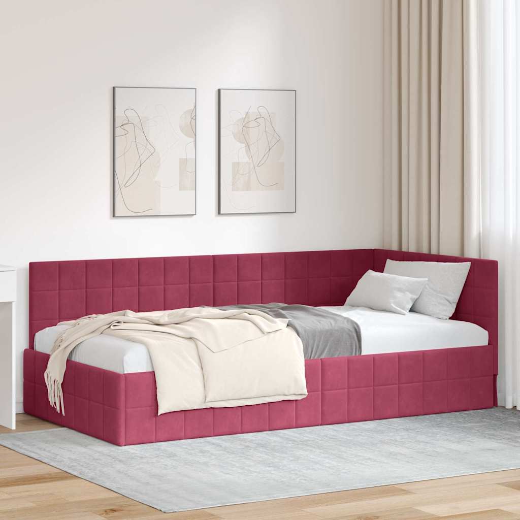 Hoekbedframe met hoofdeinde Wijnrood 90 cm x 190 cm Fluweel is nu te koop bij PeponiXL, paradijselijk wonen!