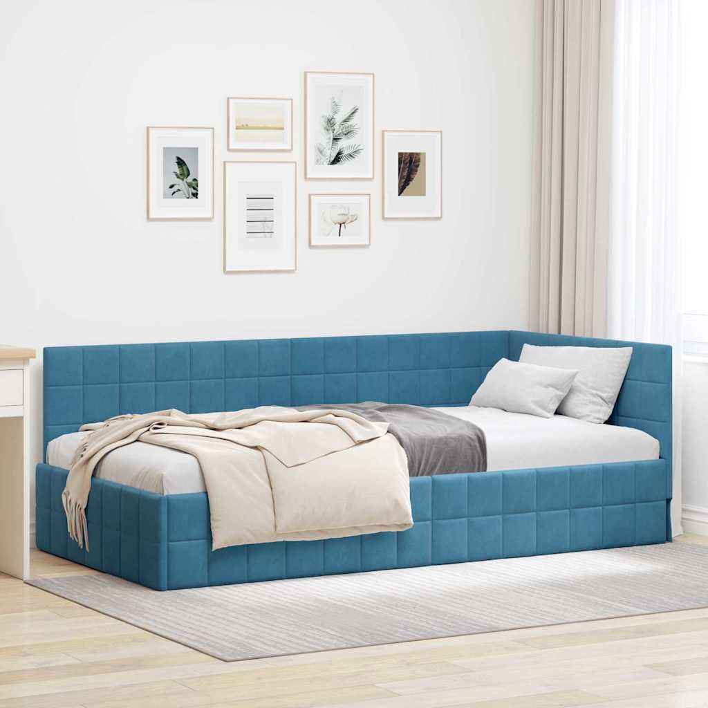Hoekbedframe met hoofdeinde Blauw 90 cm x 200 cm Fluweel is nu te koop bij PeponiXL, paradijselijk wonen!