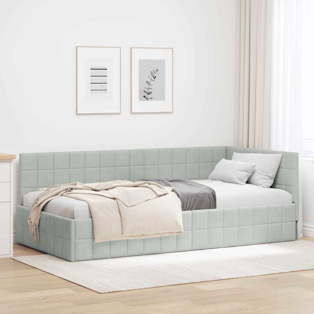 Hoekbedframe met hoofdeinde Lichtgrijs 90 cm x 200 cm Fluweel is nu te koop bij PeponiXL, paradijselijk wonen!