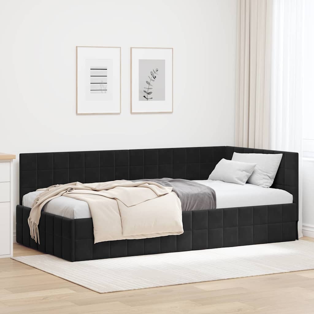 Hoekbedframe met hoofdeinde Zwart 90 cm x 200 cm Fluweel is nu te koop bij PeponiXL, paradijselijk wonen!