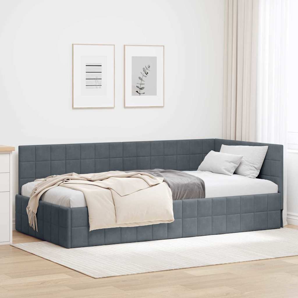Hoekbedframe met hoofdeinde Donkergrijs 100 cm x 200 cm Fluweel is nu te koop bij PeponiXL, paradijselijk wonen!
