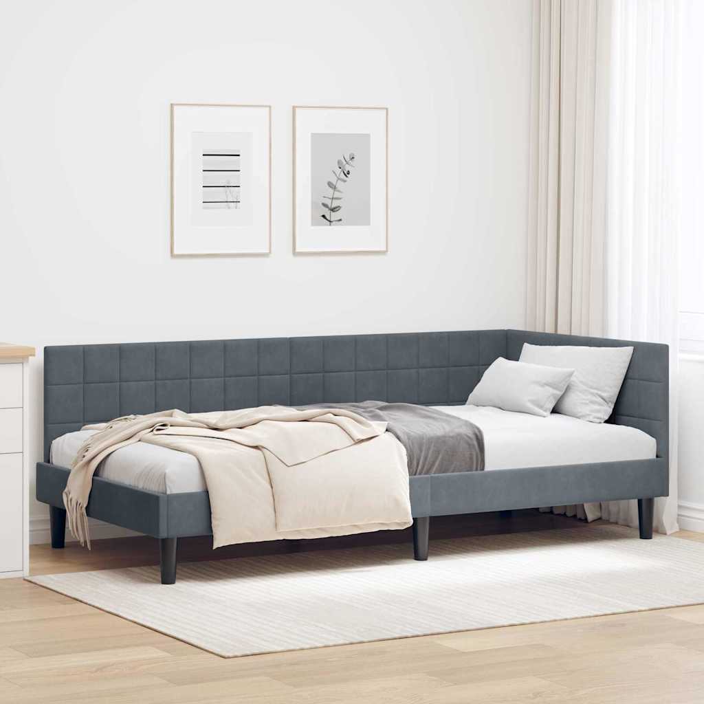Hoekbedframe met hoofdeinde Donkergrijs 90 cm x 200 cm Fluweel is nu te koop bij PeponiXL, paradijselijk wonen!