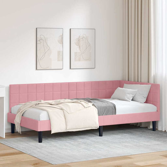 Hoekbedframe Roze 90 x 200 cm Fluweel is nu te koop bij PeponiXL, paradijselijk wonen!