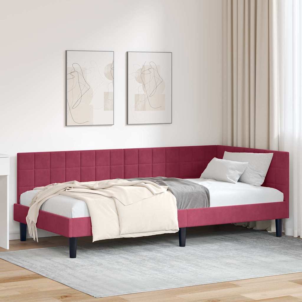 Hoekbedframe met hoofdeinde Wijnrood 90 cm x 200 cm Fluweel is nu te koop bij PeponiXL, paradijselijk wonen!