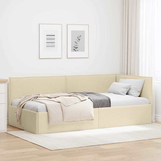 Hoekbedframe Crème 90 x 190 cm Stof is nu te koop bij PeponiXL, paradijselijk wonen!