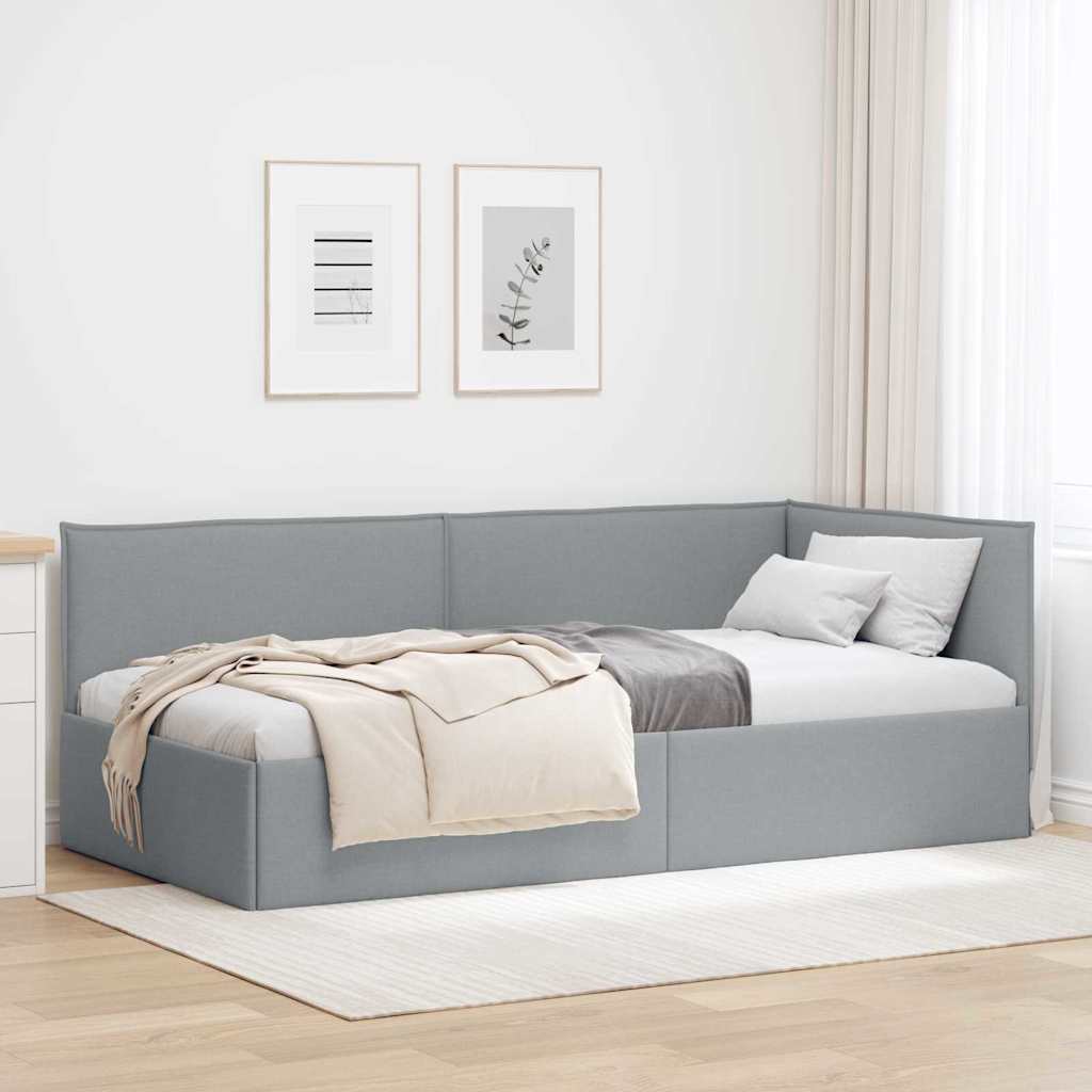 Hoekbedframe Lichtgrijs 90 x 200 cm Stof is nu te koop bij PeponiXL, paradijselijk wonen!