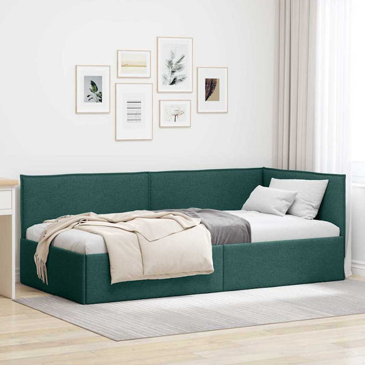 Hoekbedframe Donkergroen 90 x 200 cm Stof is nu te koop bij PeponiXL, paradijselijk wonen!