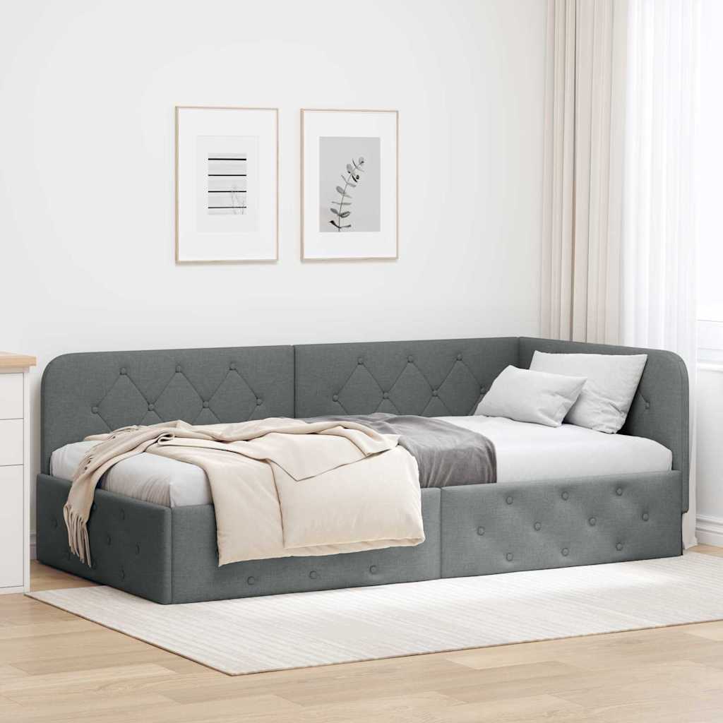 Hoekbedframe Donkergrijs 90 x 190 cm Stof is nu te koop bij PeponiXL, paradijselijk wonen!